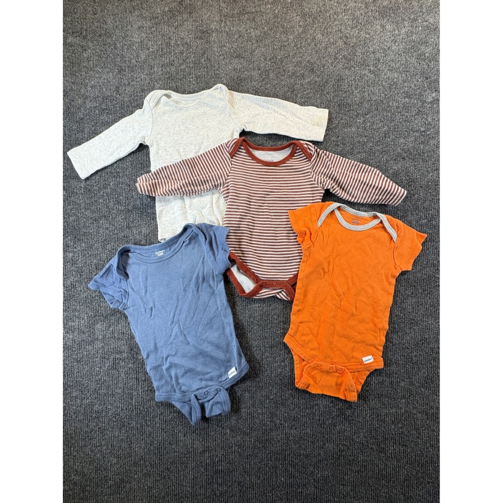 Gerber Simple Joys Chick Pea Baby Bodysuit Lot 4pc 3-6M 6-9M Blue Orange Striped